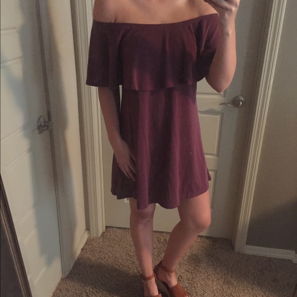 Maroon Off the Shoulder Dress